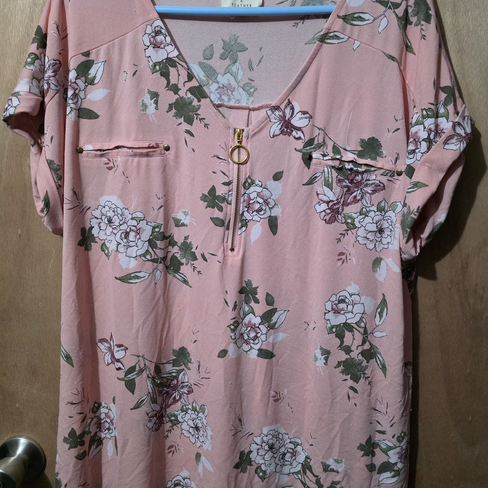 Floral Pink Blouse with Zipper Accent